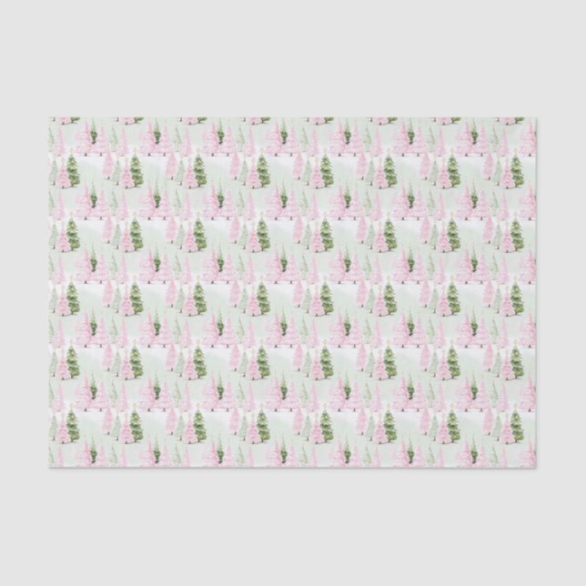 Preppy Pink & Green Christmas Tree Tissue Paper (Front)
