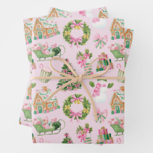 Preppy Pink & Green Christmas Wrapping Paper Sheet