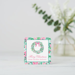 Preppy Pink & Green Christmas Wreath Enclosure Card
