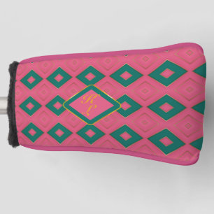 Preppy Pink & Green Diamond Motif Putter Golf Head Cover