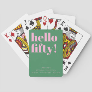 Preppy Pink Green Fifty Birthday Party Favour Playing Cards