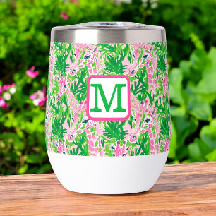 Preppy Pink Green Giraffe Tropical Monogram