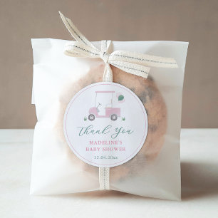Preppy Pink Green Golf Cart Baby Girl Shower Favor Classic Round Sticker