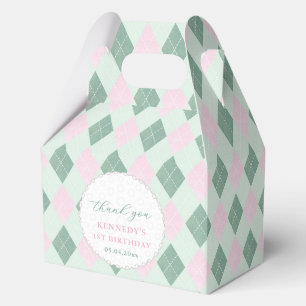Preppy Pink Green Golf Theme 1st Birthday Party Favour Box