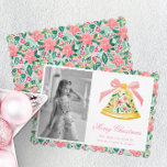Preppy Pink & Green Palm Beach Christmas Bell Holiday Card<br><div class="desc">PreppyPrint.com - Celebrate Christmas in style! Add your personalised touch to these Christmas cards. Transfer this design onto the products of your choice too! Click "remove from back of card" under "Logo & Independant Creator Mark" to remove the QR code from the back of the card. Please visit my designer...</div>