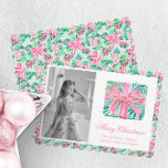 Preppy Pink & Green Palm Beach Christmas Present Holiday Card<br><div class="desc">PreppyPrint.com - Celebrate Christmas in style! Add your personalised touch to these Christmas cards. Transfer this design onto the products of your choice too! Click "remove from back of card" under "Logo & Independant Creator Mark" to remove the QR code from the back of the card. Please visit my designer...</div>