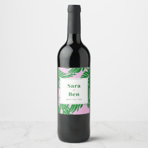 Preppy Pink + Green Palm Tree Wine Label