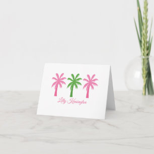Preppy Pink & Green Palm Trees Folded Note Cards