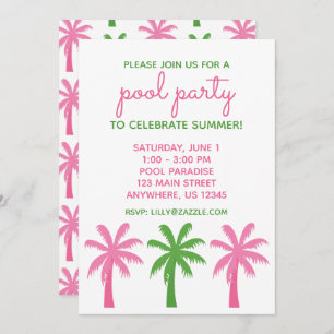 Preppy Pink & Green Palm Trees Party Invitations