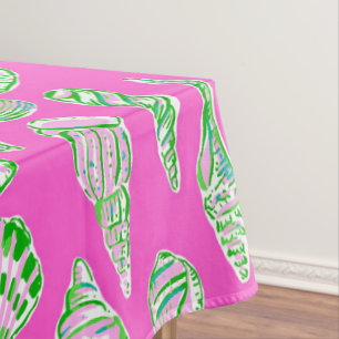 Preppy Pink Green Sea Shells / Coastal Beach Pink Tablecloth
