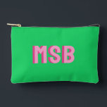 Preppy Pink Green Shadow Block Monogram, Custom Accessory Pouch<br><div class="desc">Super cute bag with dual pink shadow block monogram and green background. So on trend with the preppy aesthetic. Easily change the colours and text to yours - 2 letter monogram,  3 letter or full word/name. Cute,  trendy - perfect for a birthday gift,  bachelorette party and more.</div>