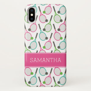 Preppy Pink Green Teal Tennis Pattern Personalised Case-Mate iPhone Case