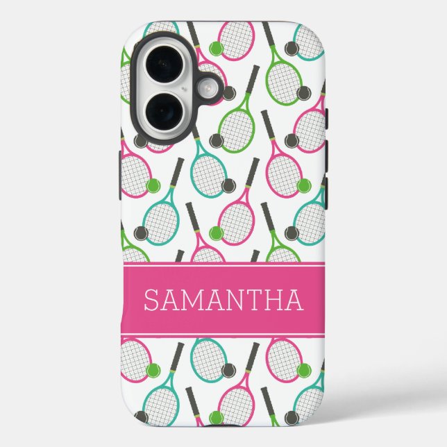 Preppy Pink Green Teal Tennis Pattern Personalised Case-Mate iPhone Case (Back)