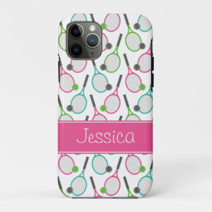 Preppy Pink Green Teal Tennis Pattern Personalised iPhone 11 Pro Case