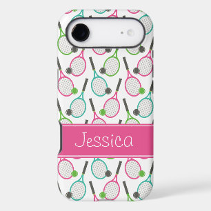 Preppy Pink Green Teal Tennis Pattern Personalized