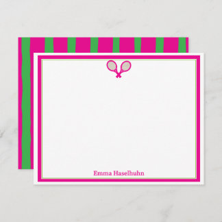 Preppy Pink & Green Tennis Flat Card Stationary 