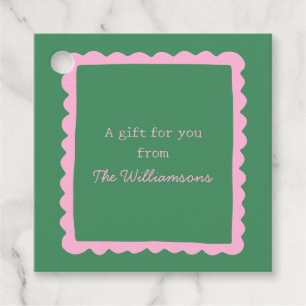 Preppy Pink Green Whimsical Border Gift From Name Favour Tags