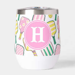 Preppy Pink Green & Yellow Pickleball Monogram
