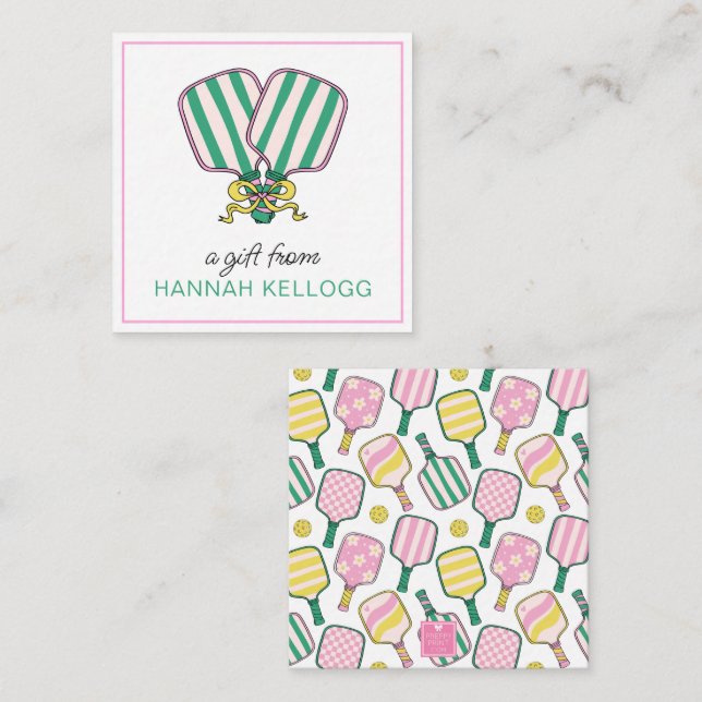 Preppy Pink Green & Yellow Pickleball Paddles Gift Card (Front/Back)