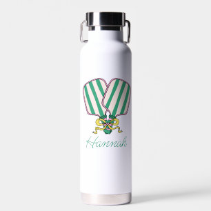 Preppy Pink Green & Yellow Pickleball Paddles Water Bottle