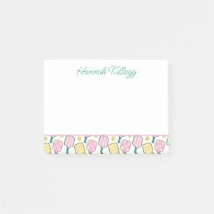 Preppy Pink Green & Yellow Pickleball Personalised Post-it Notes