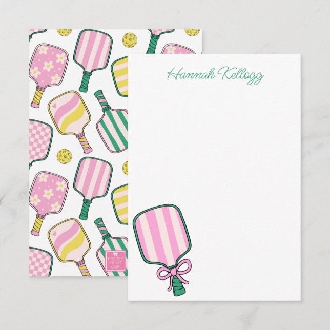 Preppy Pink Green & Yellow Pickleball Personalised Thank You Card (Front/Back)
