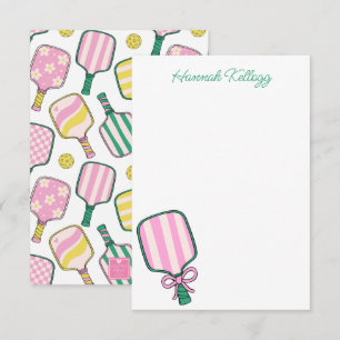 Preppy Pink Green & Yellow Pickleball Personalised Thank You Card