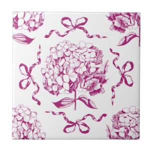 Preppy Pink Hydrangea Bow Seamless Toile Pattern Tile