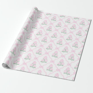 Preppy Pink Hydrangea with Pink Bow Trellis Wrapping Paper