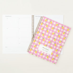 Preppy Pink Lemon Gingham Girly Personalised 2027 Planner