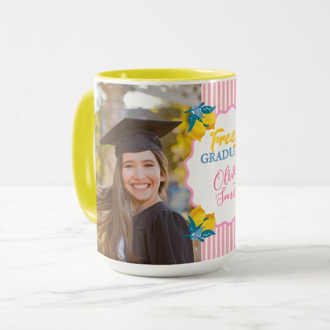Preppy Pink Lemonade Graduation Custom Photo Class Mug (Front Left)