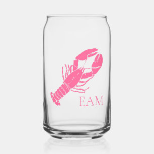 Preppy Pink Lobster Monogram Can Glass