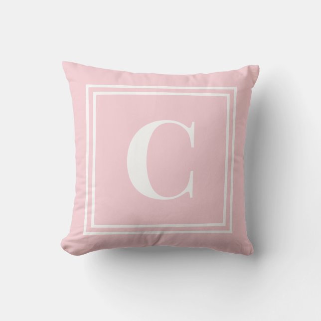 Preppy Pink Monogram Dorm Room Pillow – Classic (Front)
