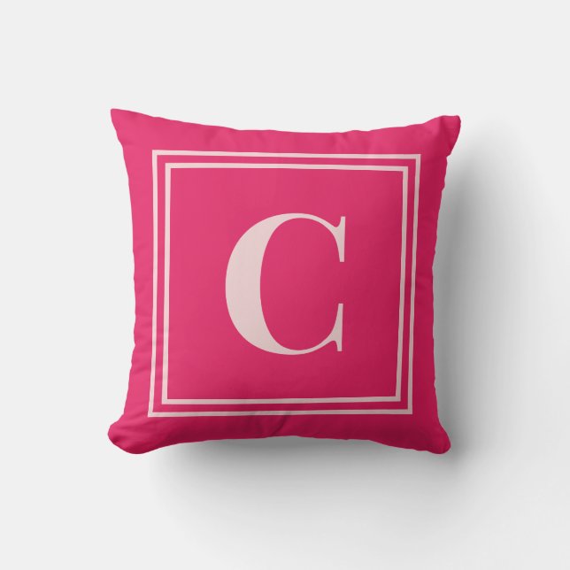 Preppy Pink Monogram Dorm Room Pillow – Classic (Front)