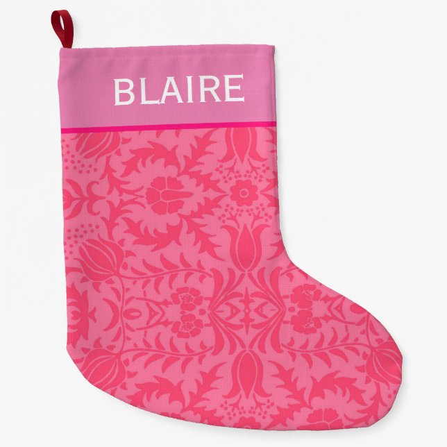 Preppy Pink Monogram Large Christmas Stocking (Front)