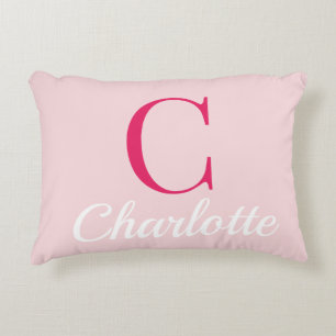 Preppy Pink Monogram Name Dorm Room Pillow