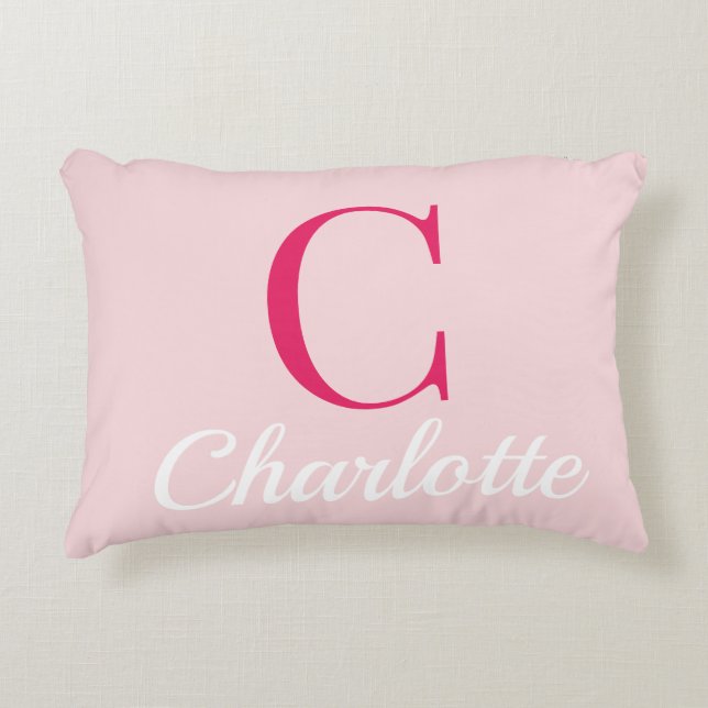 Preppy Pink Monogram Name Dorm Room Pillow  (Front)