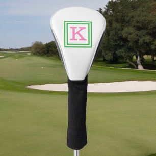 Preppy Pink Monogram with Green Border Golf Head Cover