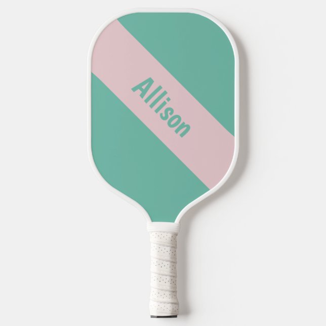 Preppy Pink on Green Pickleball Paddle with Name (Front)