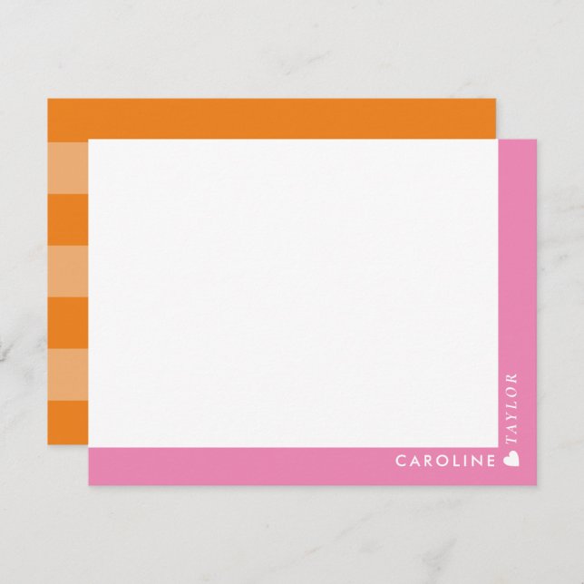 Preppy Pink Orange Stripes Cute Girly Personalised Card (Front/Back)