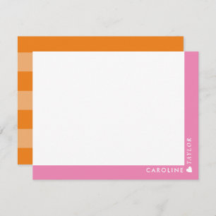 Preppy Pink Orange Stripes Cute Girly Personalised Card
