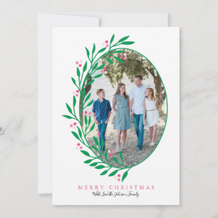 Preppy Pink Oval Christmas Wreath Holiday Photo