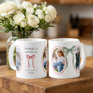 Preppy Pink Oval Photo Frames Sage Bow Coffee Mug