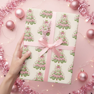 Preppy Pink Pastel Christmas Tree Wrapping Paper