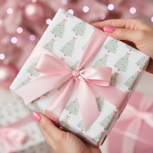 Preppy Pink Pastel Christmas Tree Wrapping Paper