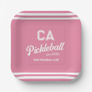 Preppy Pink Pickleball Club Custom Crest Party Paper Plate