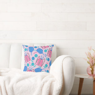 Preppy Pink Pickleball Paddle & Ball Pattern Cushion