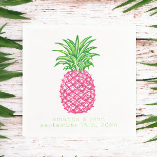 Preppy Pink Pineapple Stars Personalised Wedding  Napkin