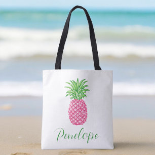 Preppy Pink Pineapple Tropical Personalised Tote Bag
