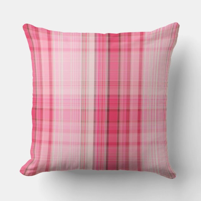 Preppy Pink Plaid Blush Madras Candy Pink Classic Cushion (Front)
